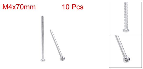 M4x70mm Machine Screws Pan Phillips Cross Head Screw Fasteners Bolts 10Pcs