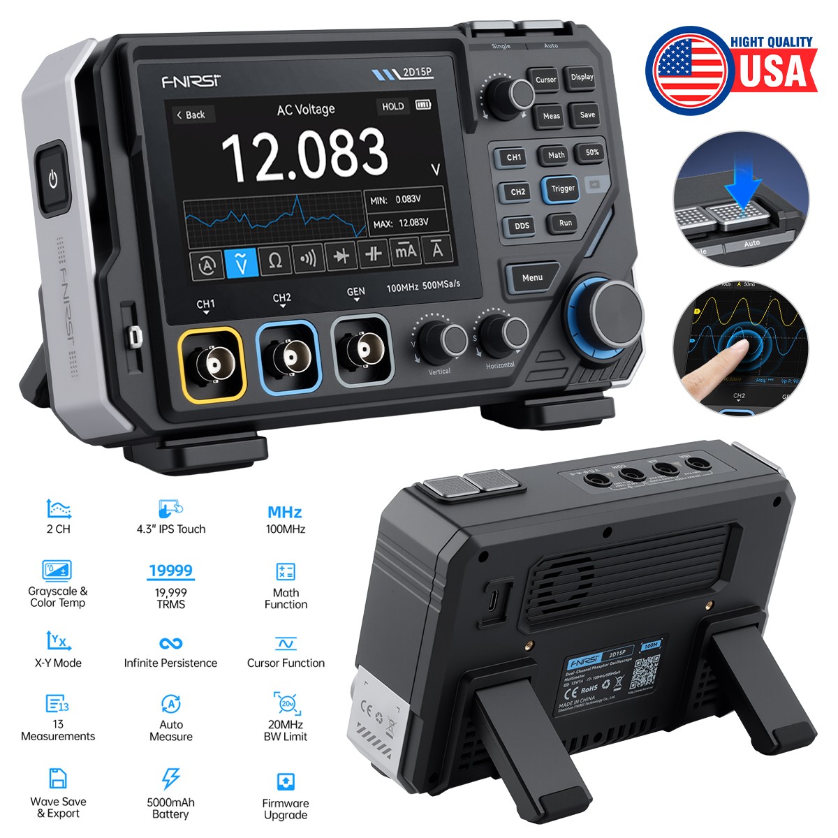 FNIRSI-2D15P Digital Multimeter Oscilloscope Signal Generator Duan Channel 100M
