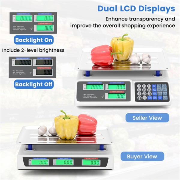 Digital Price Computing Food Scale 66lb/30kg Commercial Stainless Pan Market