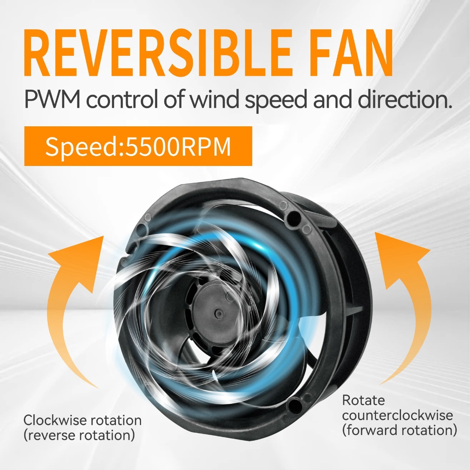 92mm reversible PWM fan, 5500RPM, 12V, high airflow, low noise cooling fan.