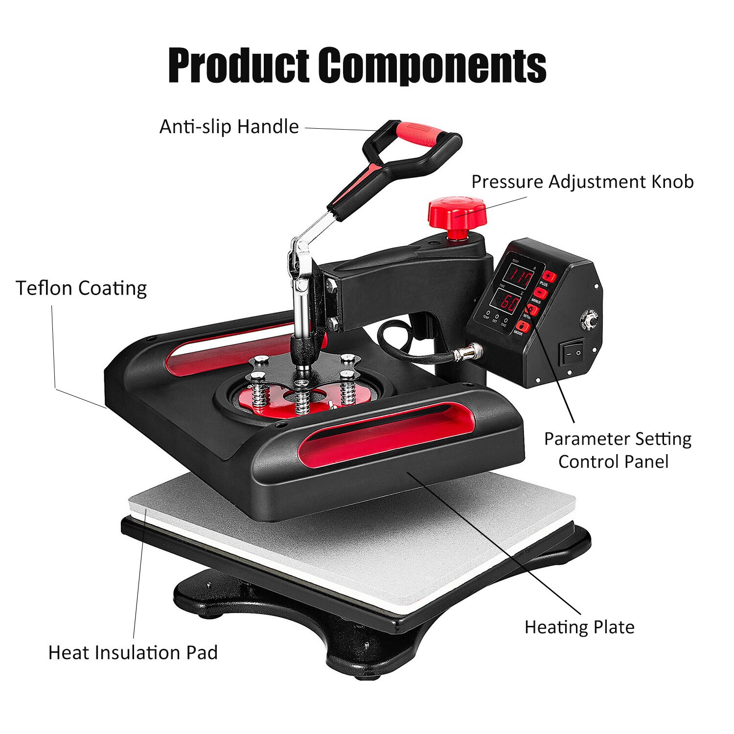 15″x15″ T-Shirt Heat Press Machine Digital Transfer Sublimation Plate Mug 5 in 1