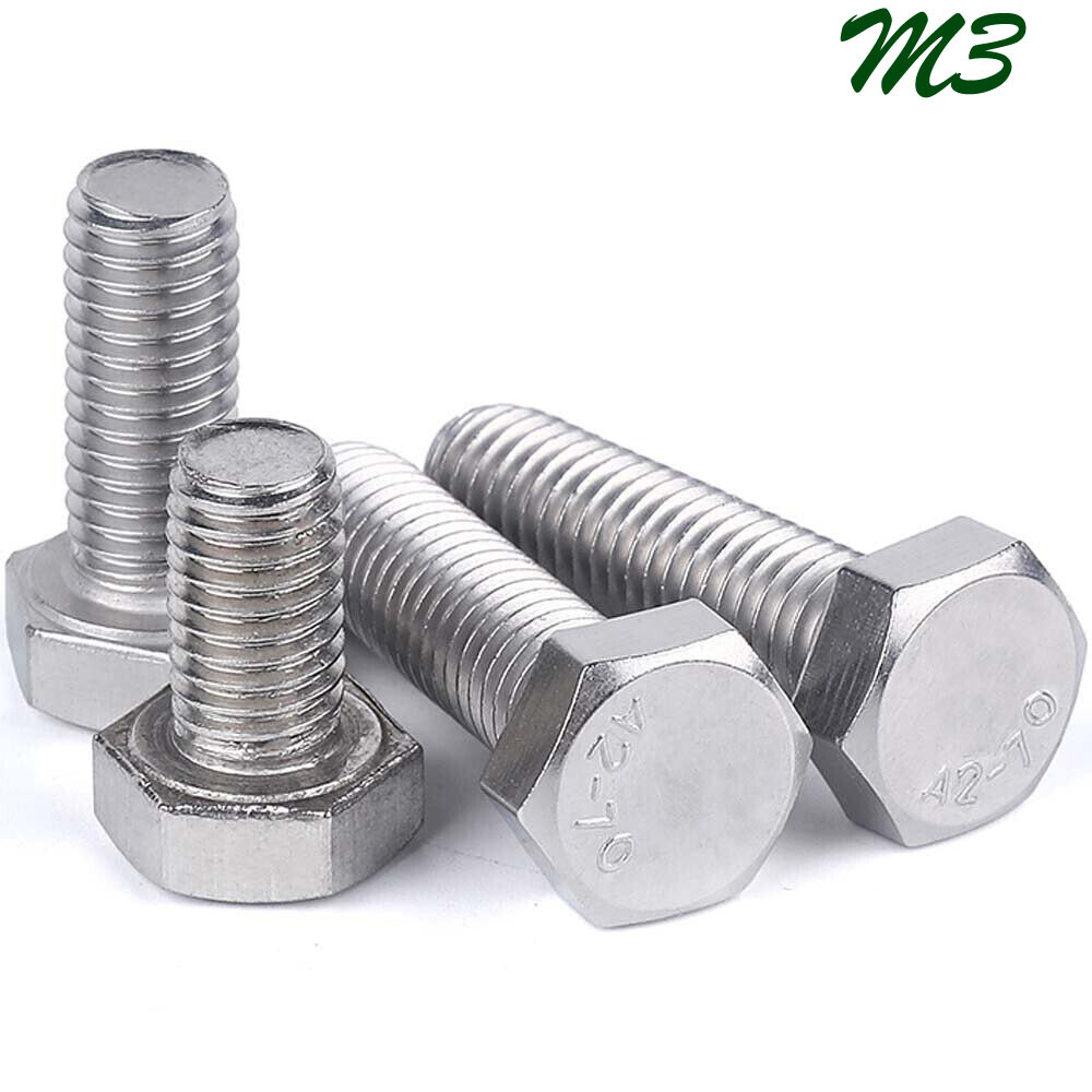 M3 Metric 304 Stainless Steel Full Thread Hex Bolts Hexagon Head Screws DIN 933