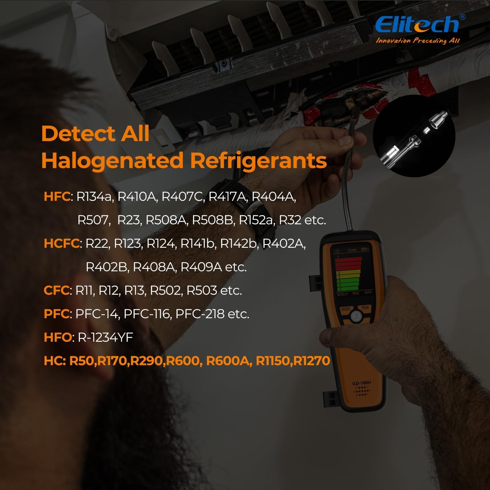 HVAC Refrigerant Leak Detector – Heated Diode Sensor for R22 R410A R134A R1234YF
