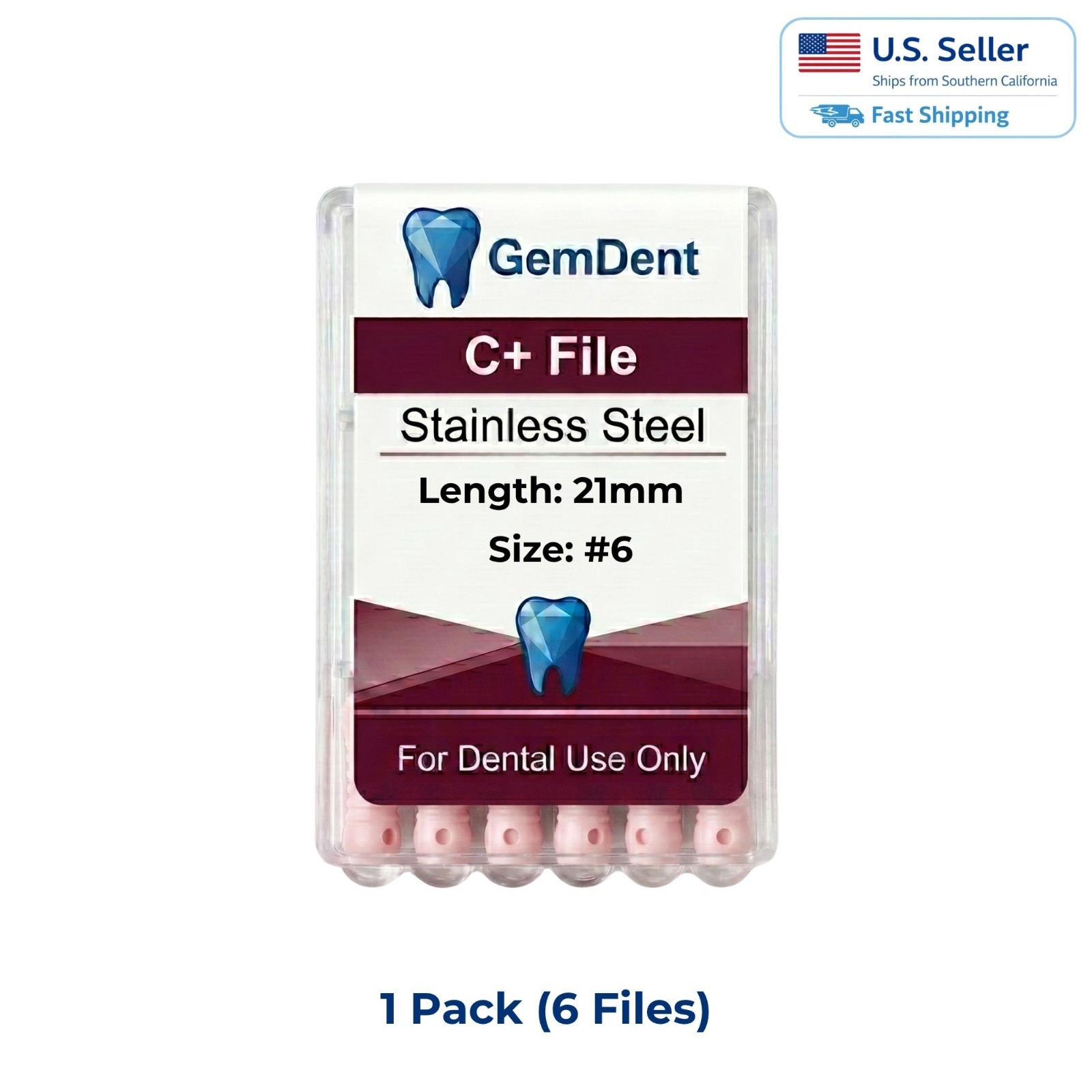GemDent C+ Files Stainless Steel Endo Root Canal Hand Files #06-10 21/25mm 6pk