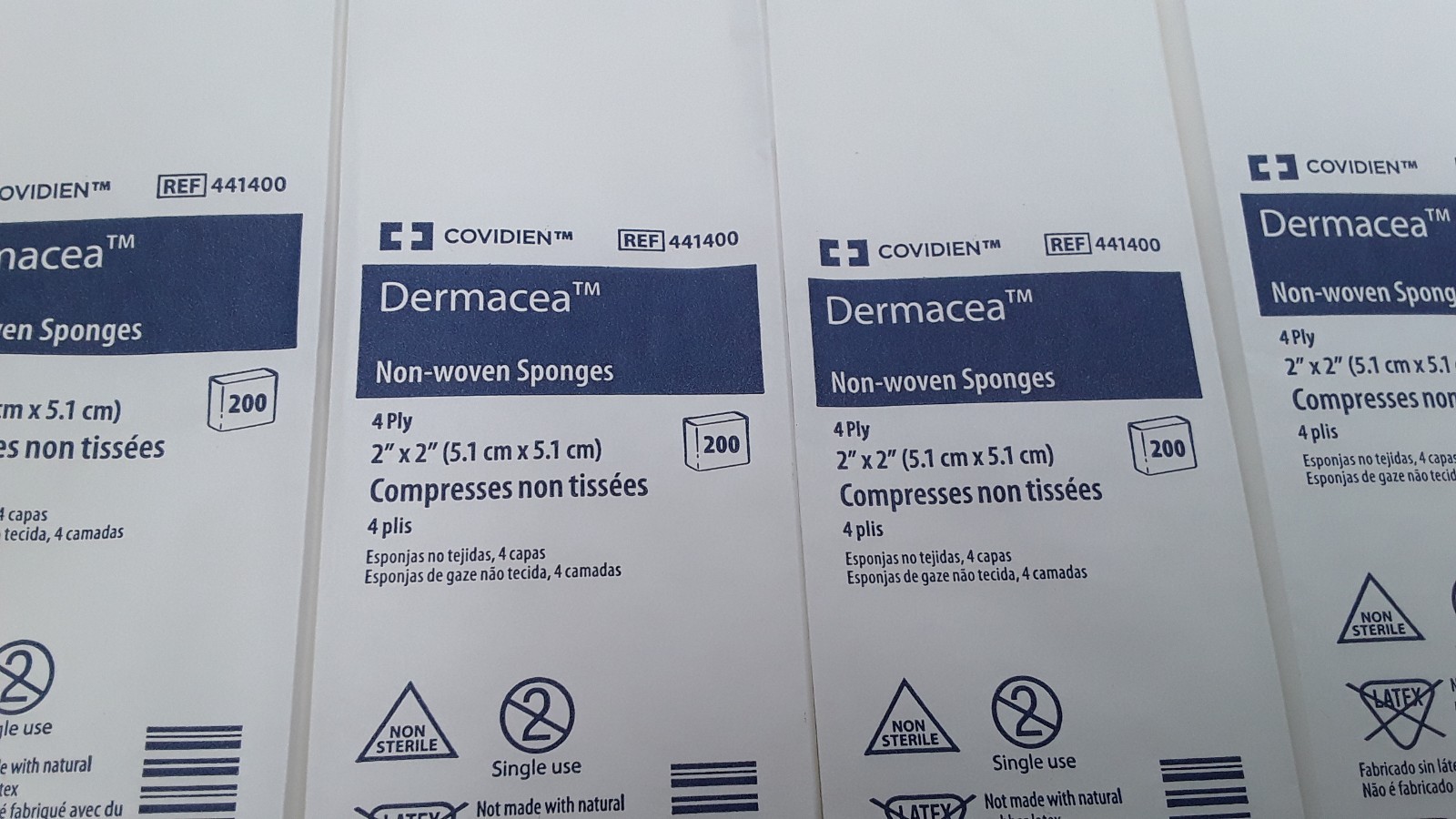 Covidien Dermacea 4Ply Non Woven Sponges 2″x2″ REF 441400 24 Packs (200 ea)