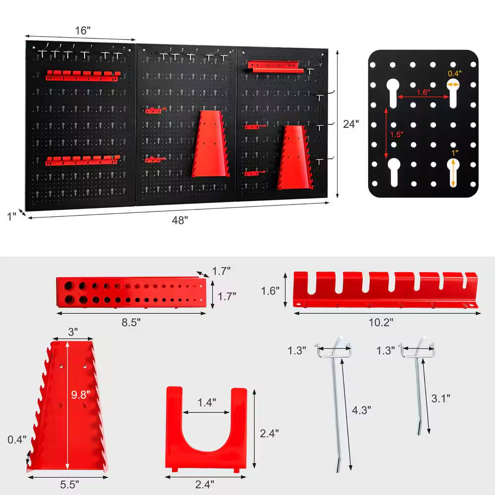24 In. H X 48 In. W Pegboard Wall Organizer Kit 4 Ft.Metal Toolboard W/3 Pegboar