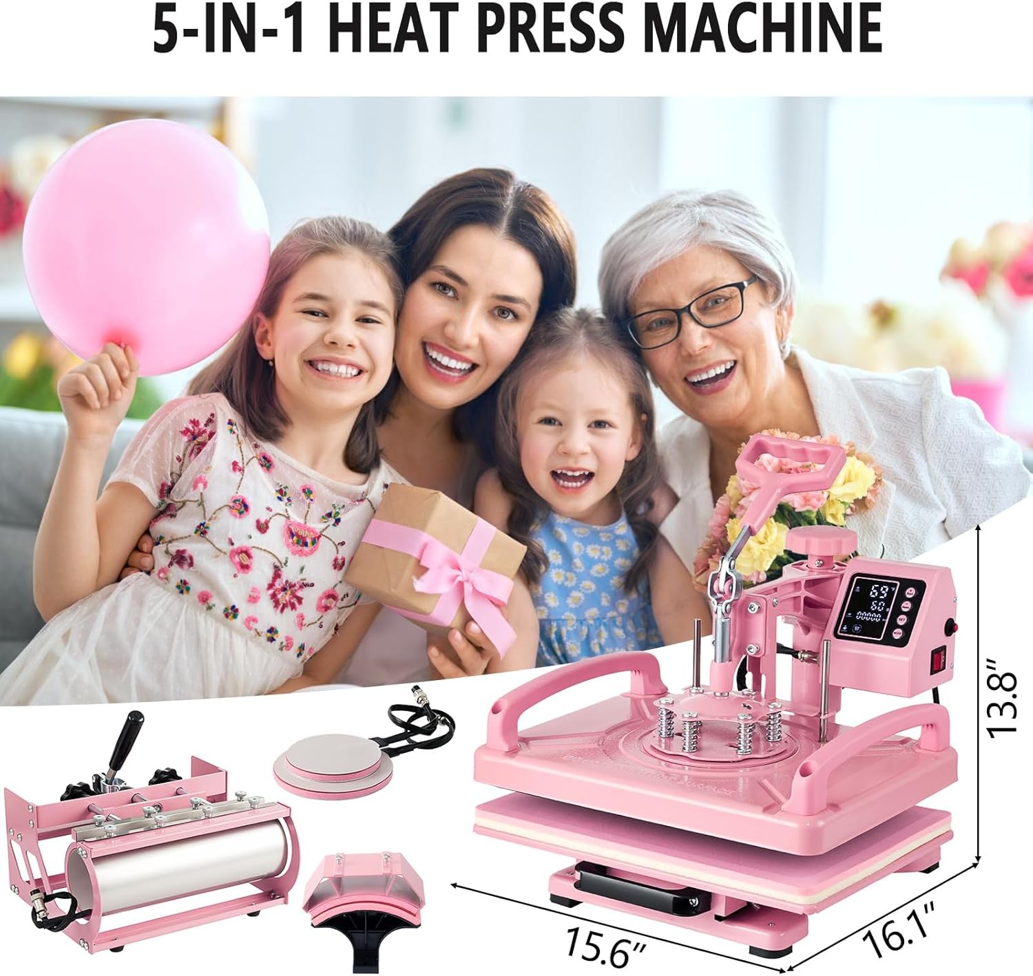 5 in 1 Heat Press Machine Digital Transfer Sublimation T-Shirt /Mug/Plate Hat