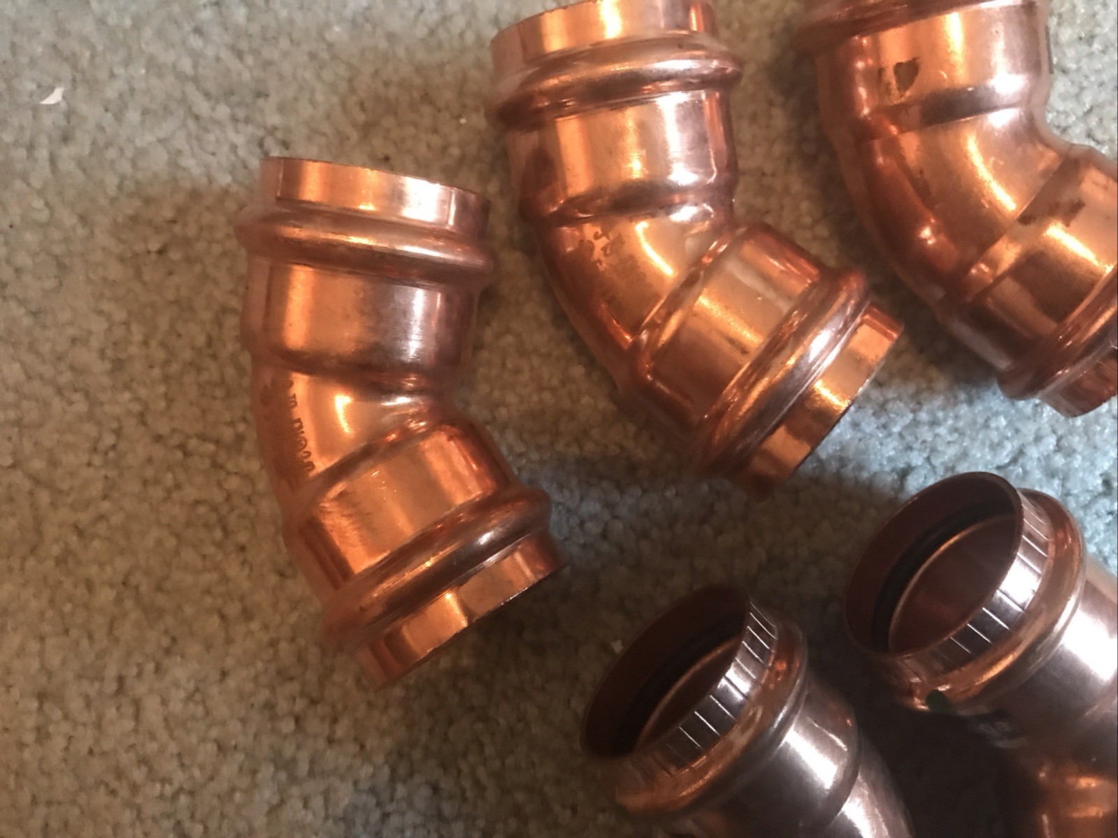 Lot Of 5 VIEGA Streamline NIBCO 45° COPPER ELBOW FITTING, 1 1/4” 03050 Press