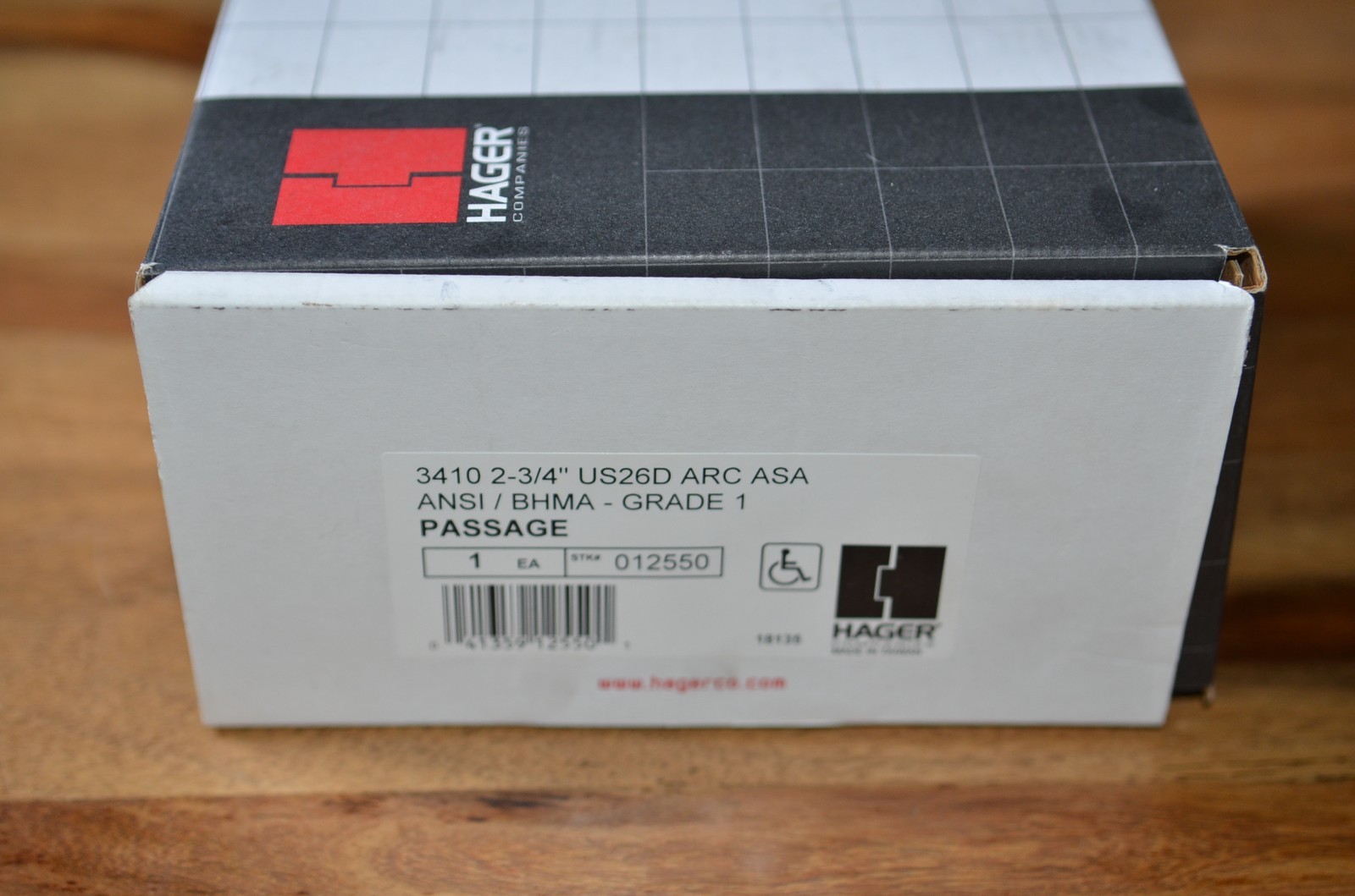 HAGER 3410 2-3/4″ US26D ARC ASA Passage Lever with Key, in original box