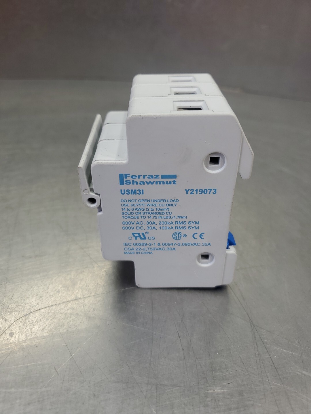 Ferraz Shawmut USM3I Y219073 Fuse Holder w/3-A60Q20-2 Fuses. 4D-30