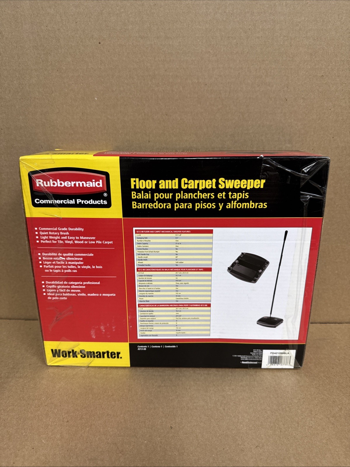 Rubbermaid Commercial 421288BLA 44 in. Floor and Carpet Sweeper – Black/gray NEW