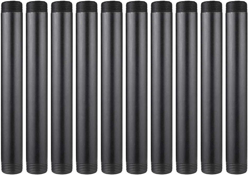 10-Pack 1″ x 10″ Black Malleable Iron Pipe Nipples for Industrial DIY Projects