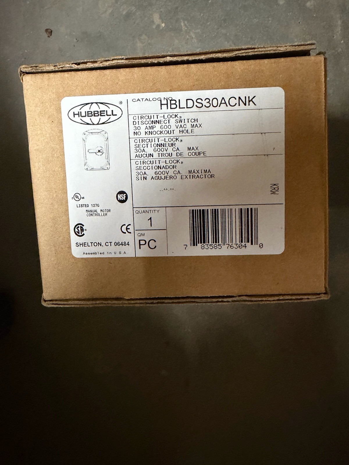 Hubbell HBLDS30ACNK MANUAL MOTOR CONTROLLER 30 AMP CIRCUIT-LOCK DISCONNECT