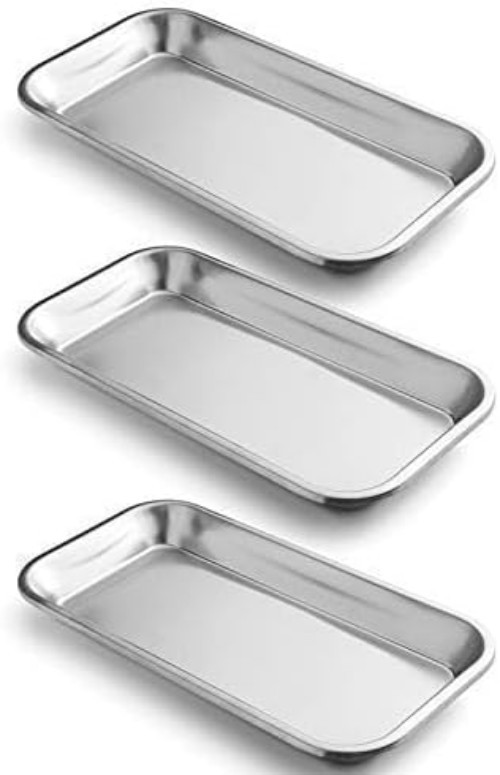 Elegant 3 Pack Surgical Trays in Stainless Steel for Instruments & Daily Use