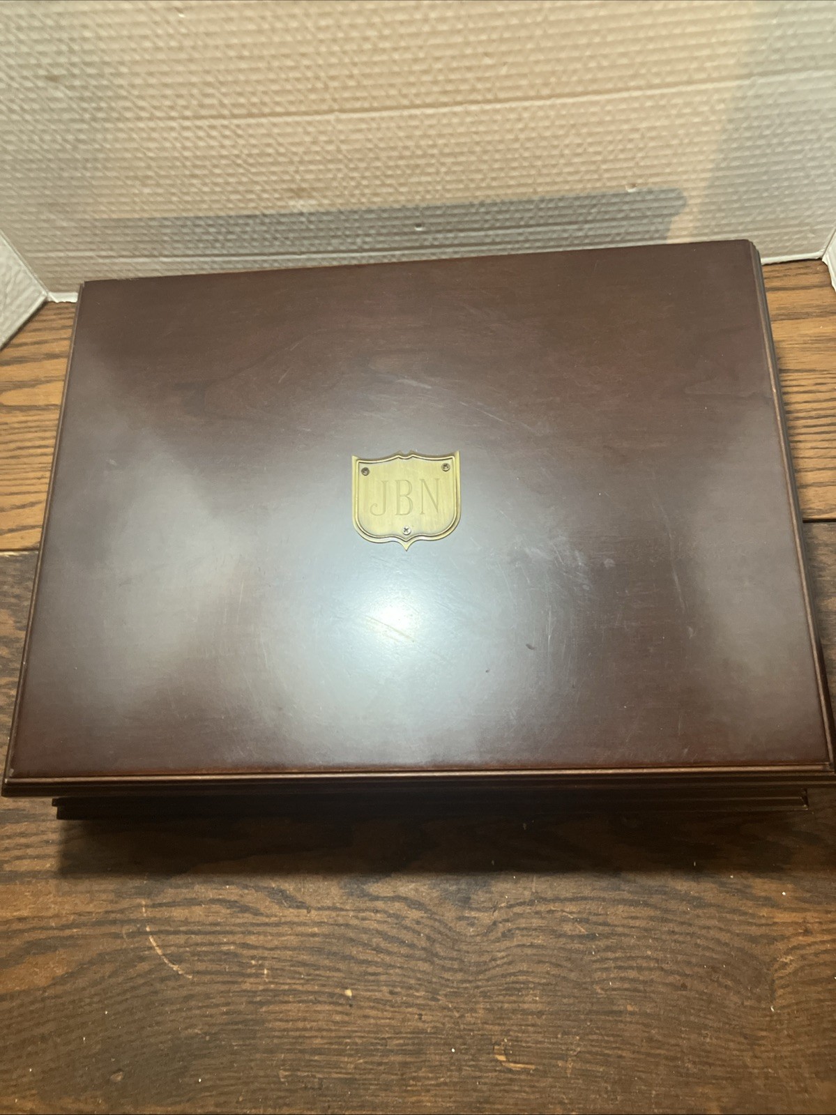 Vintage Bombay Company Mahogany Wood Letter Box Desk Organizer with Key
