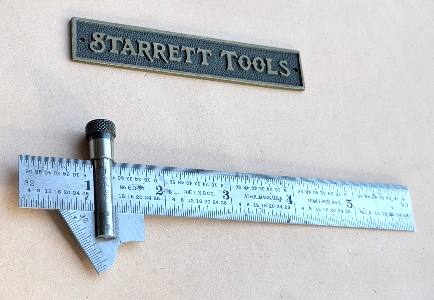 STARRETT No.22-C 59 Degree Drill Point Gage W/No. 603R Tempered Steel Rule. USA
