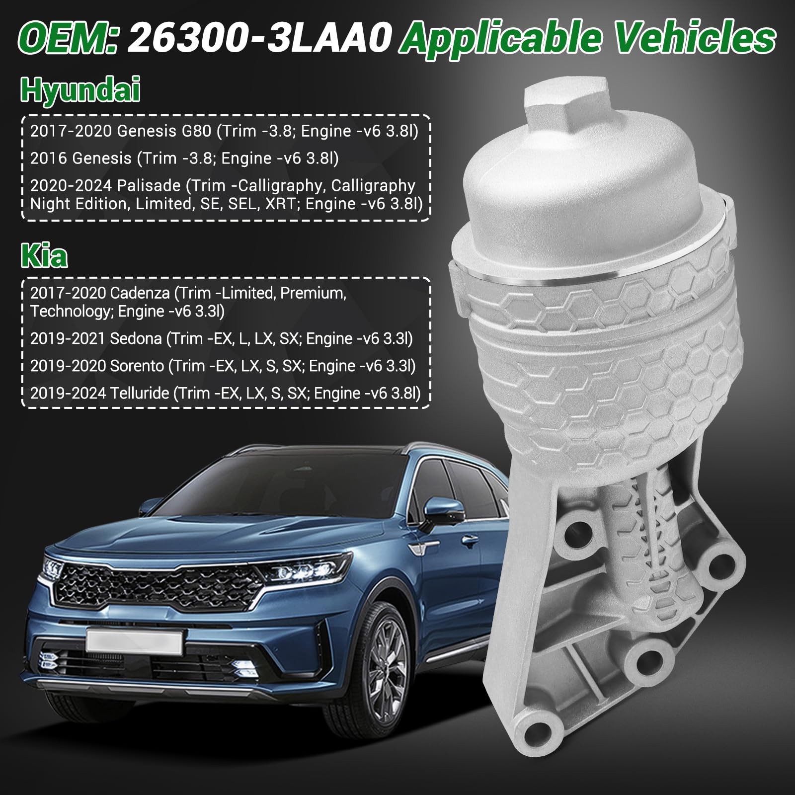 LeakProof Aluminum Oil Filter Housing Kit for Hyundai Kia Genesis Upgrade