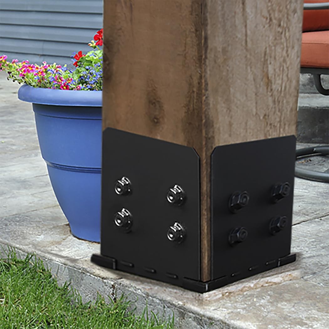 OZCO Ironwood Post Base Kit, 10in x 10in, 1 Kit with Hardware, Black