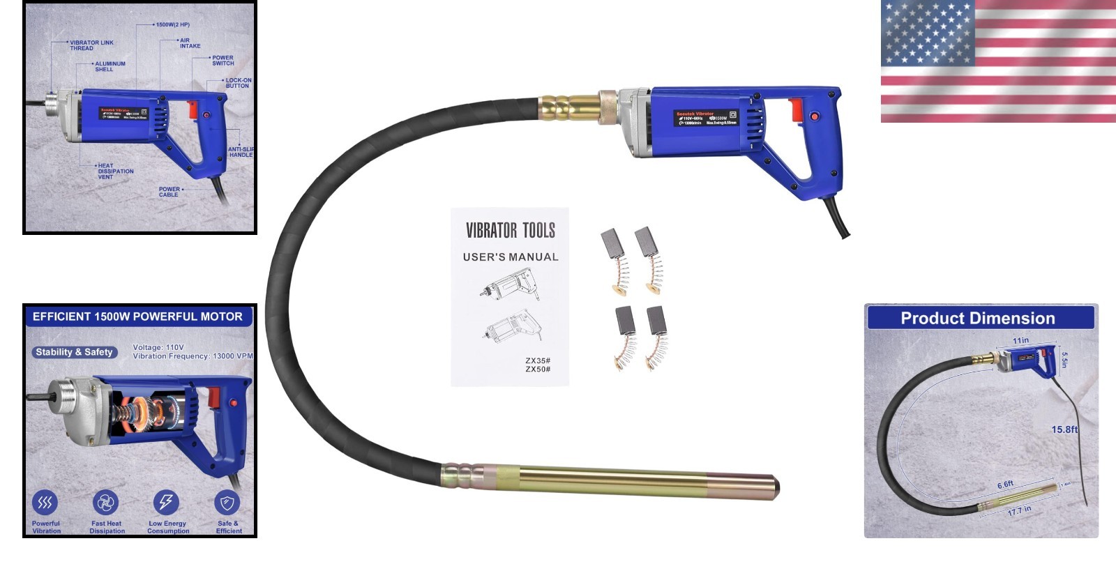 Portable 13000 VPM Concrete Vibrator – 6.6ft Length, Lightweight Design