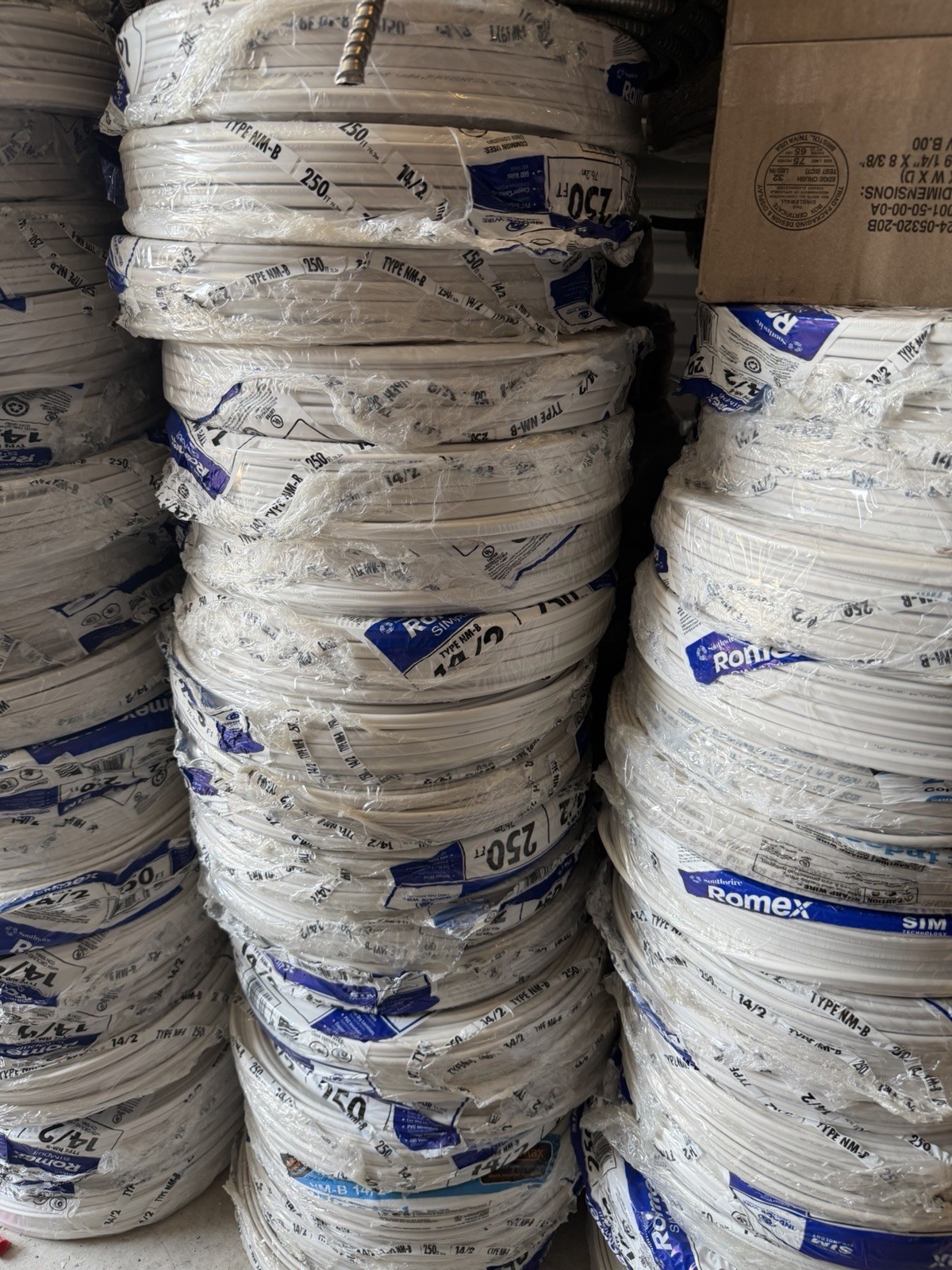 Romex 14/2 250 ft Solid Copper NM-B Wire 600V White Sheath Indoor Cable