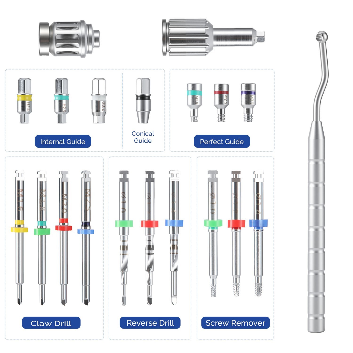 Kit extractor de tornillos rotos de implante dental, instrumental quirúrgico con