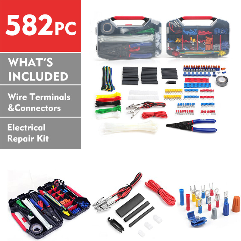 WORKPRO 582-piece Crimp Terminal Electrical Repair Kit with Wire Cutter Stripper
