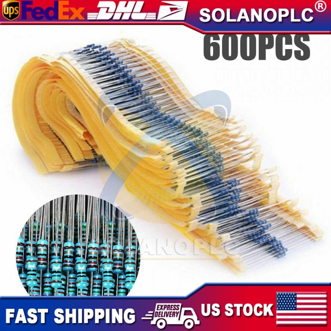 600pcs 30 Values 1/4W Metal Film Resistors Resistance Assortment Kit Set 1% USA