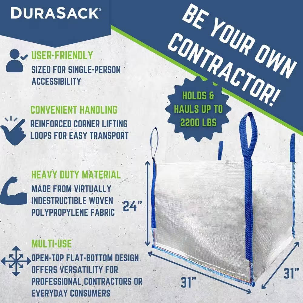 100 Gal. Heavy-Duty Builder’S Bulk Bag White Outdoor Polypropylene Construction