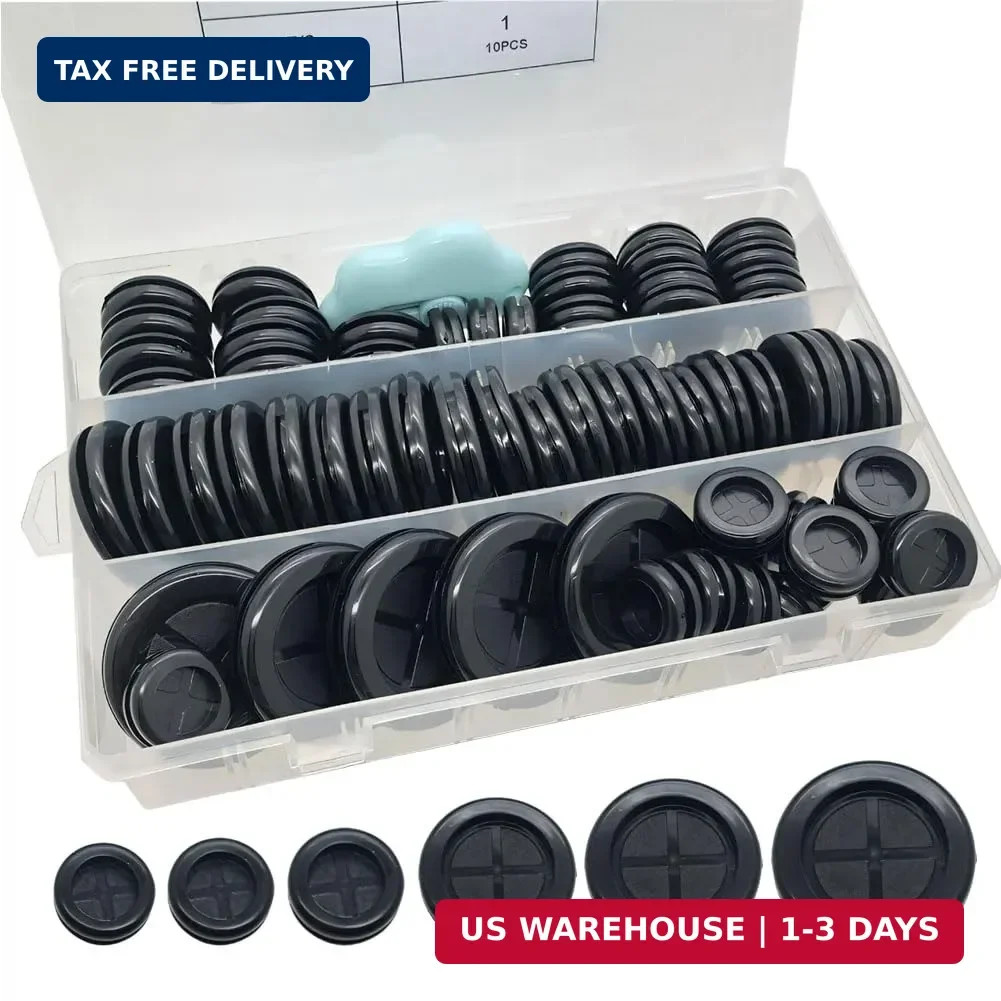 65Pcs Round Rubber Grommets kit 6 Sizes Double Sided Rubber Grommets for Wiring