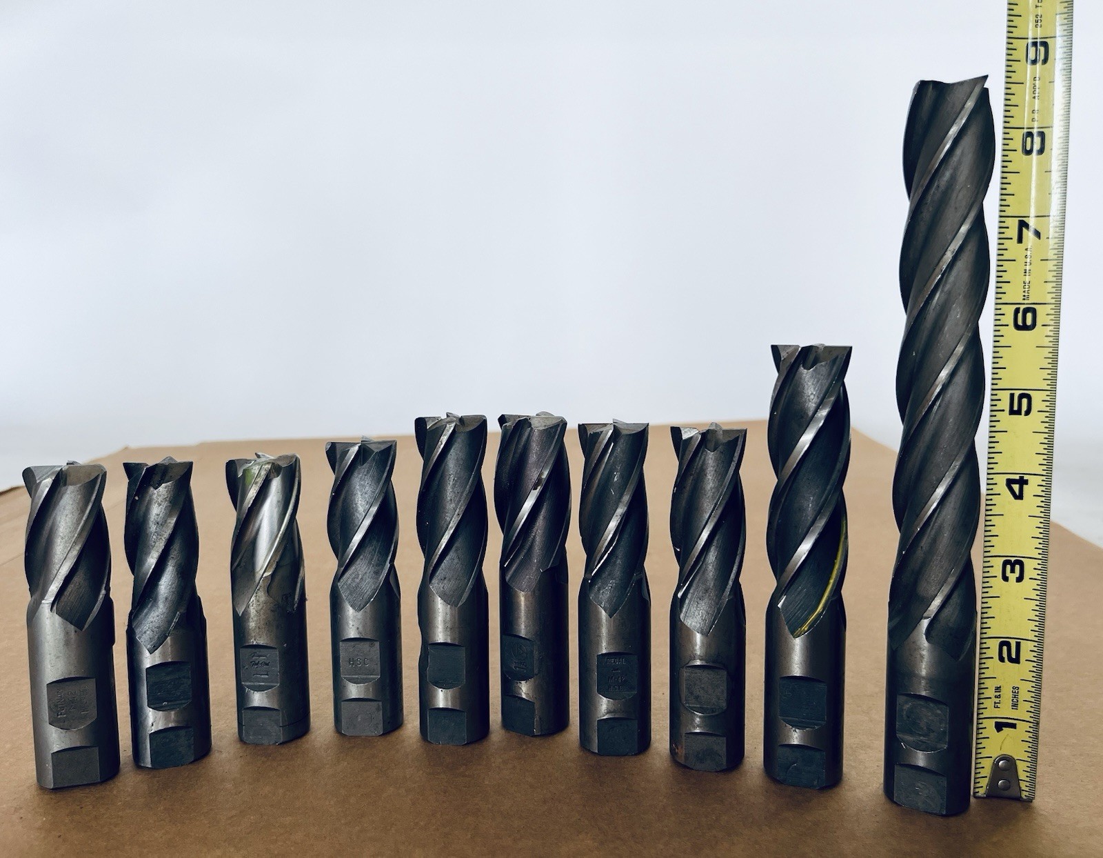 Lot of 9 Corner Radius End Mills 1” Diameter 4 Flute & One 1 1/8 Diameter