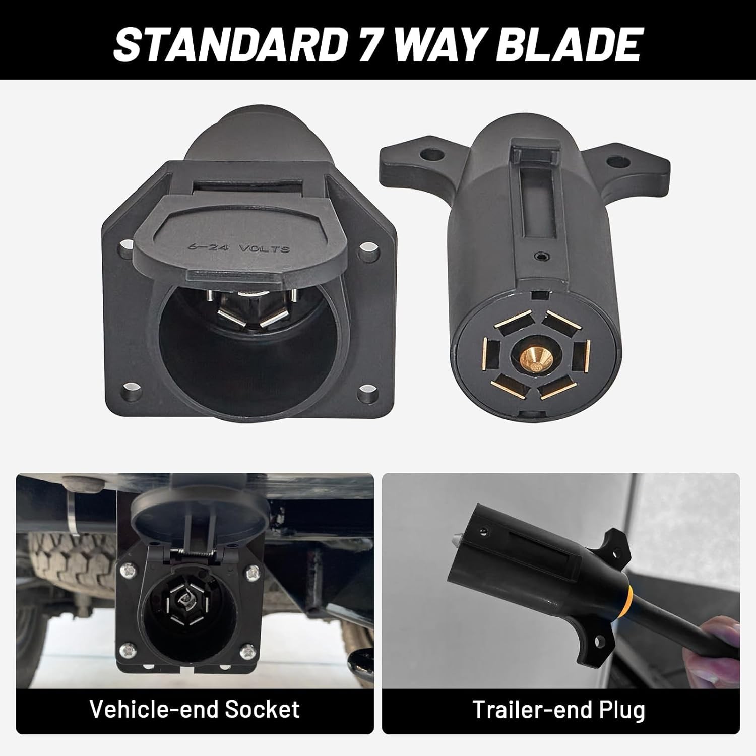 MECMO RV 7 Pin Male & Female Trailer Connector, Vehicle Side & Trailer End 7 Way