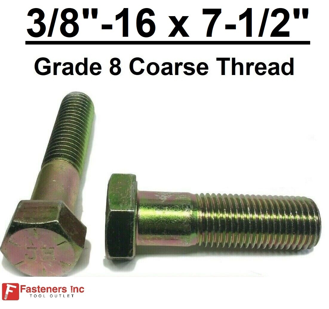 3/8-16 x 7-1/2″ (PT) Hex Bolt Yellow Zinc Plated Grade 8 Cap Screw Coarse Thread