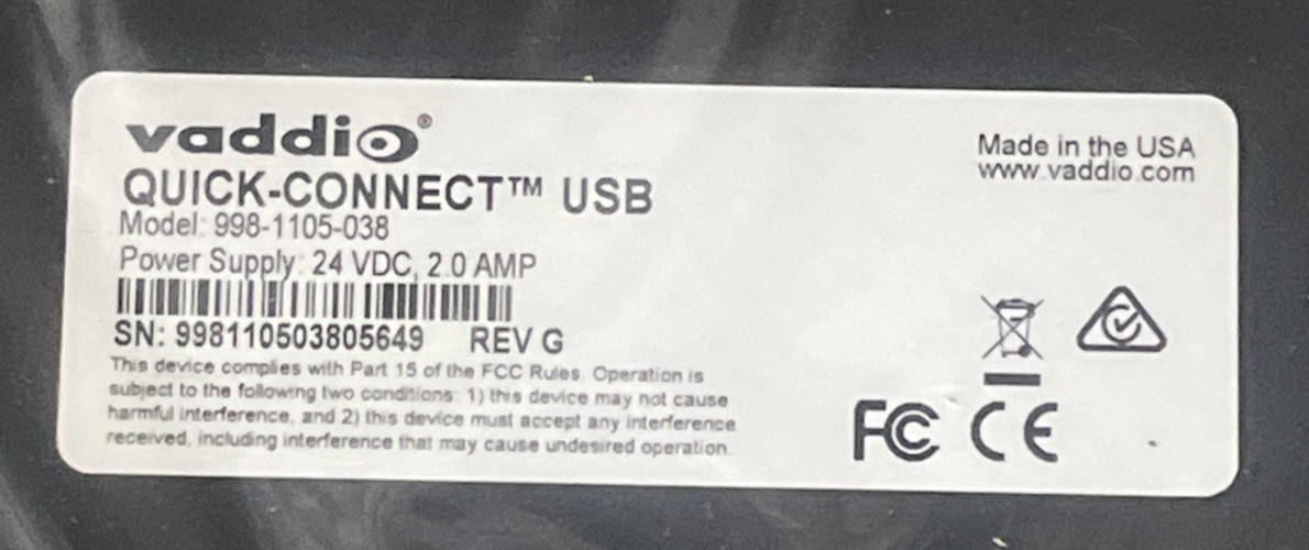 Vaddio ROBOSHOT 12E CAT5 Camera Model: 998-99000-100 w/ Quick Connect