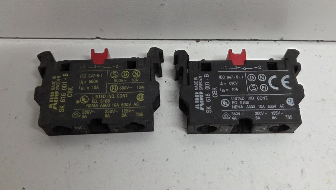 LOT OF 2 ABB 10A 690V N.C. CONTACT BLOCKS SK-616-001-B