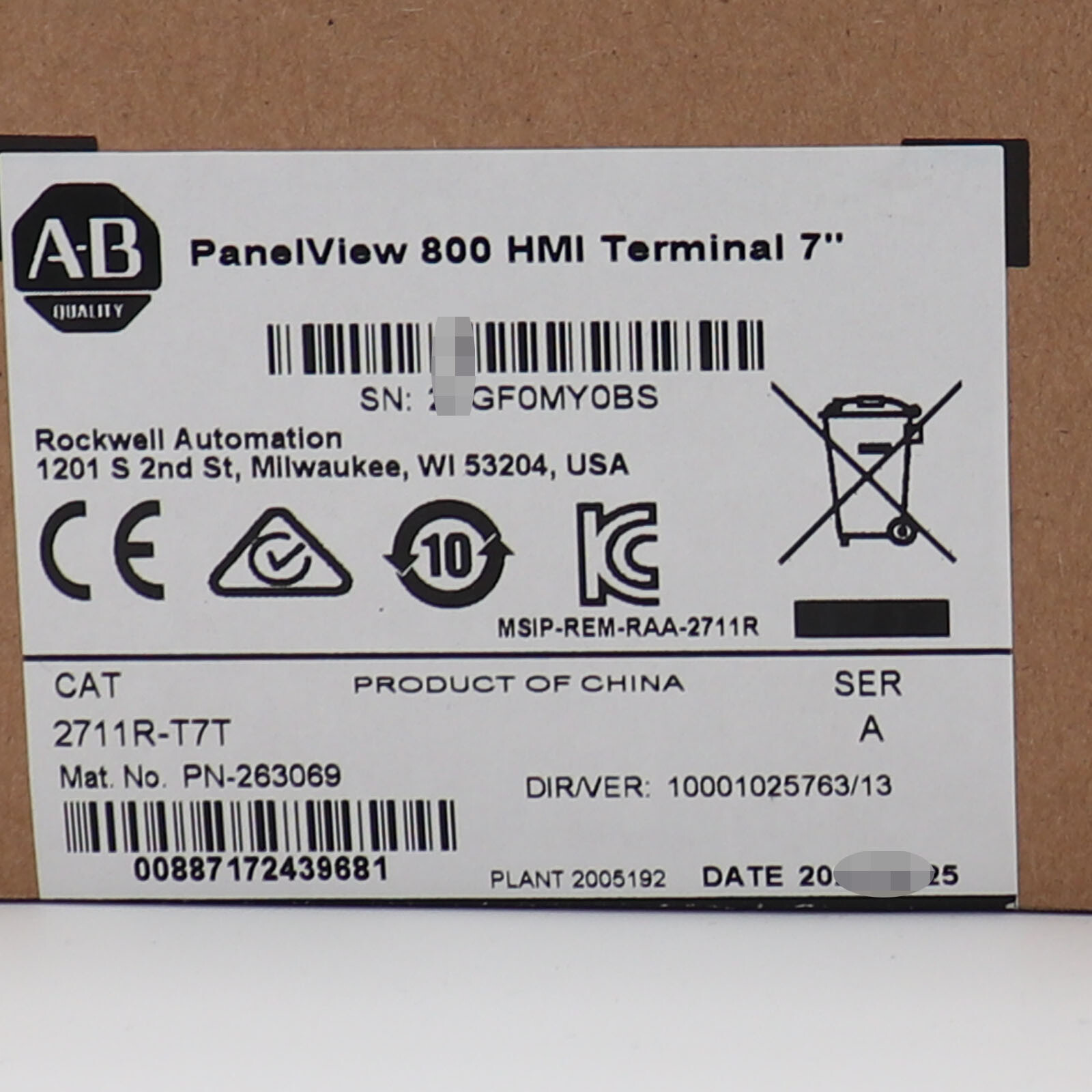Allen-Bradley 2711R-T7T AB 2711RT7T PANELVIEW 800 7-INCH HMI TERMINAL