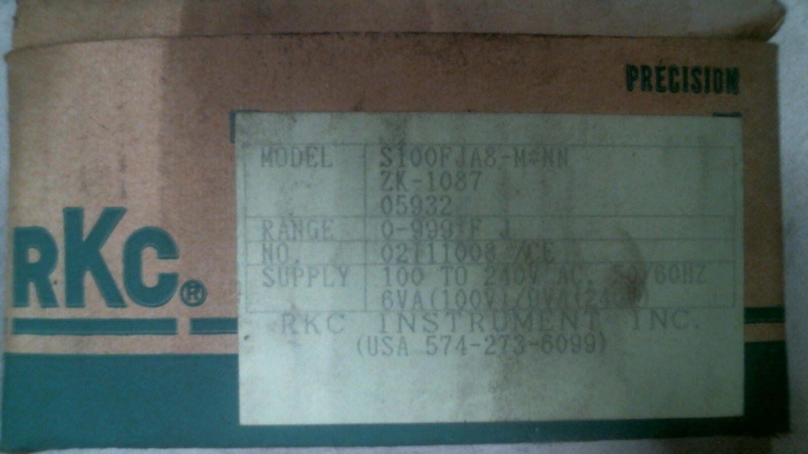RKC S100FJA8-M*NN TEMPERATURECONTROL 0-999F 240VAC 60HZ 6VA -FREE SHIPPING