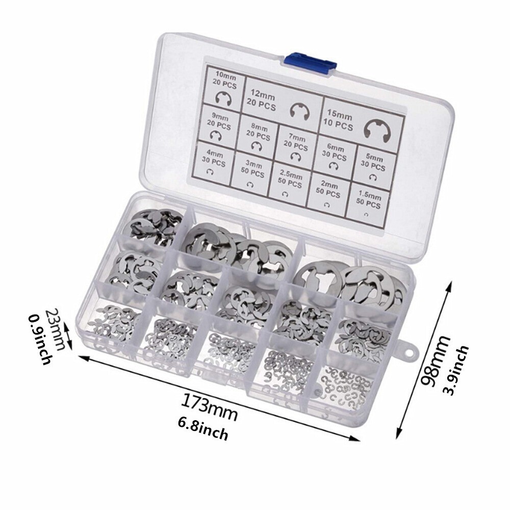 400x Car Stainless Steel E-Clip Circlip Kit Universal Retaining Ring Assortment