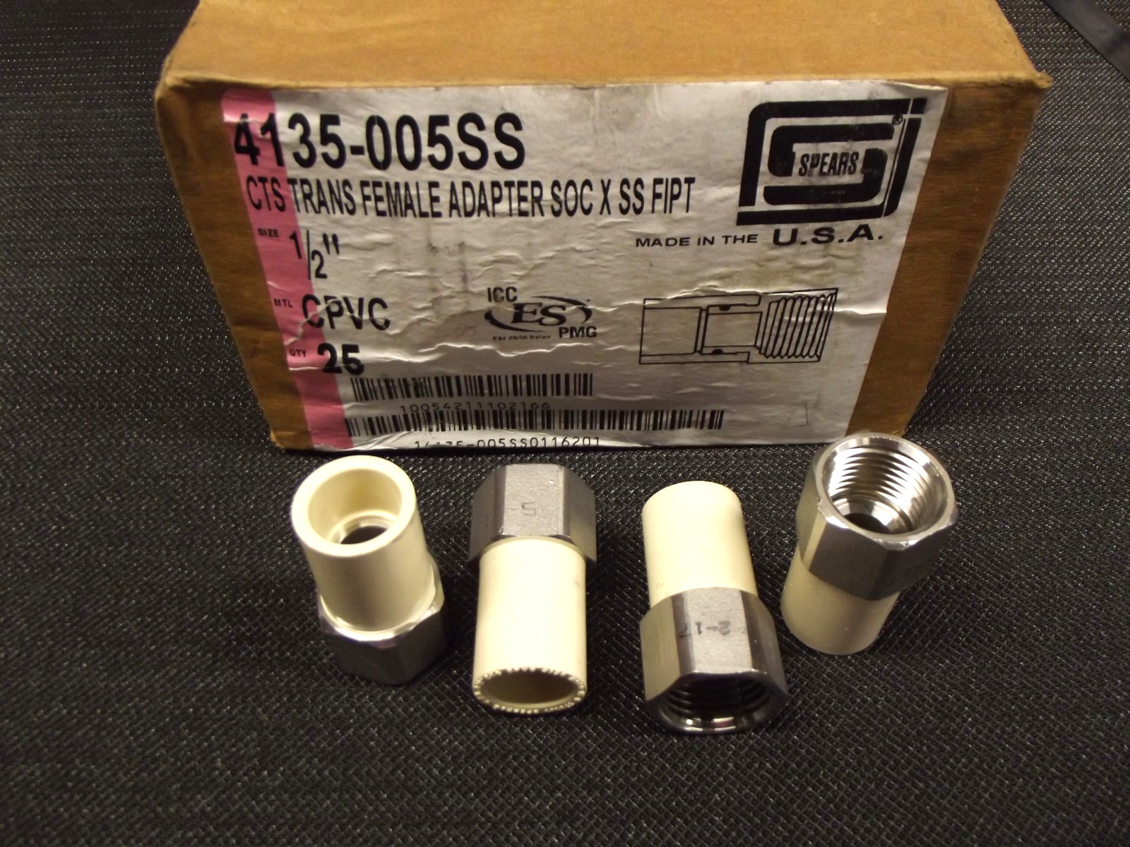 SPEARS 4135-005SS 1/2 CTS Trans CPVC Stainless Threaded Female Adapter FIPT x1