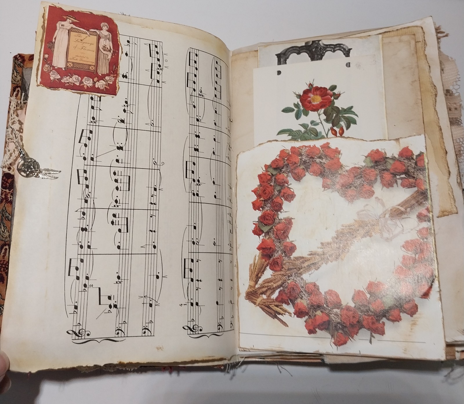 Junk Journal Boho Style Antique Vtg. Ephemera Handmade Book Lg. 9″x6.5″ 116 Pg.
