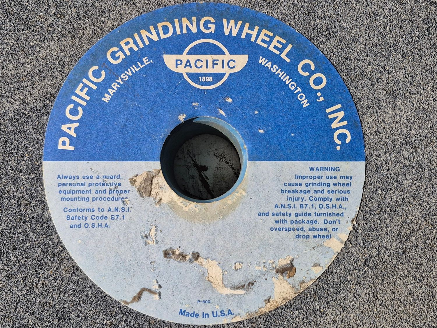 PACIFIC GRINDING WHEEL 35103-2 MAX 1,800 RPM 14″X2″X1-1/2″ A36-P-VM