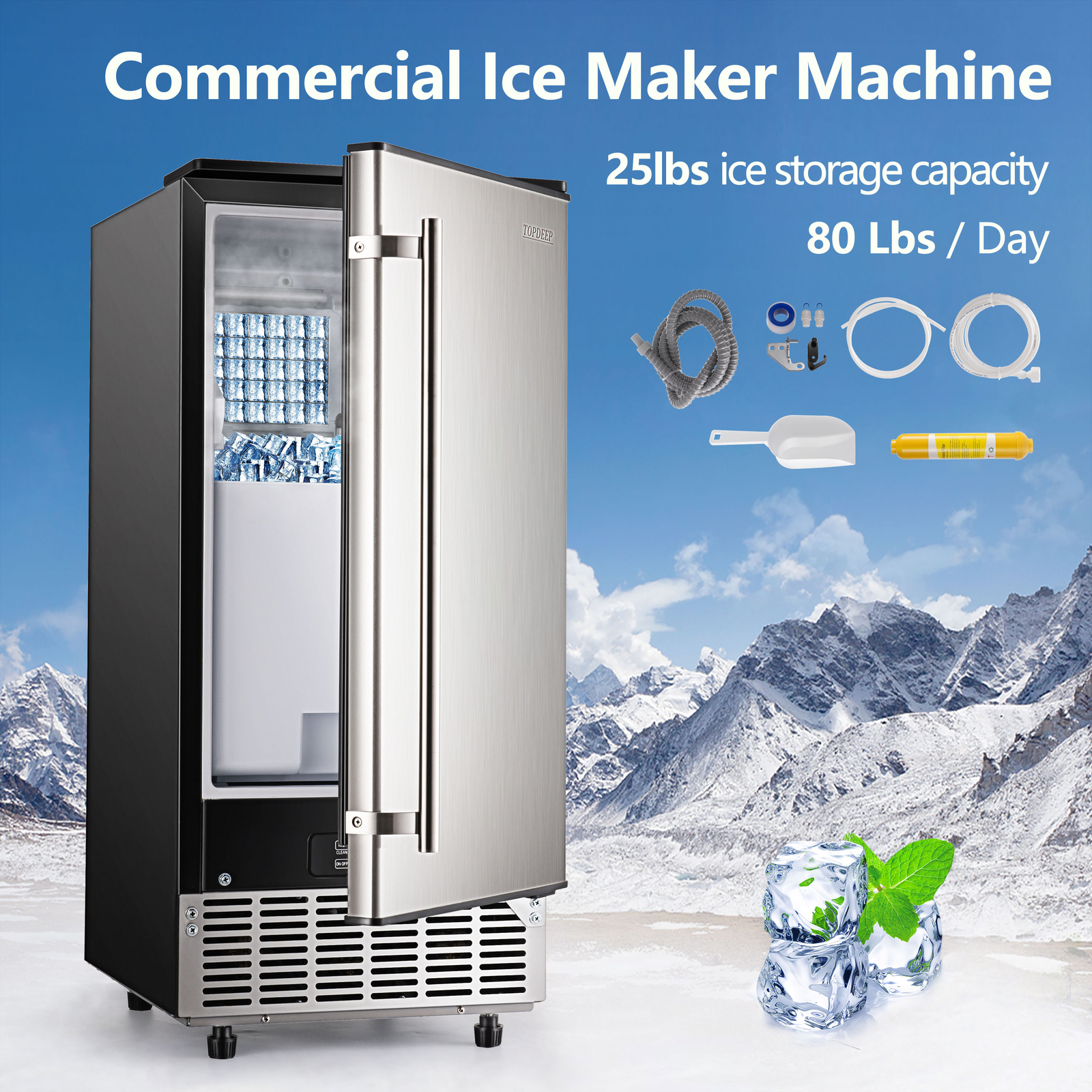 Commercial Undercounter Ice Maker Stainless Steel Freestanding Ice Cube Machine