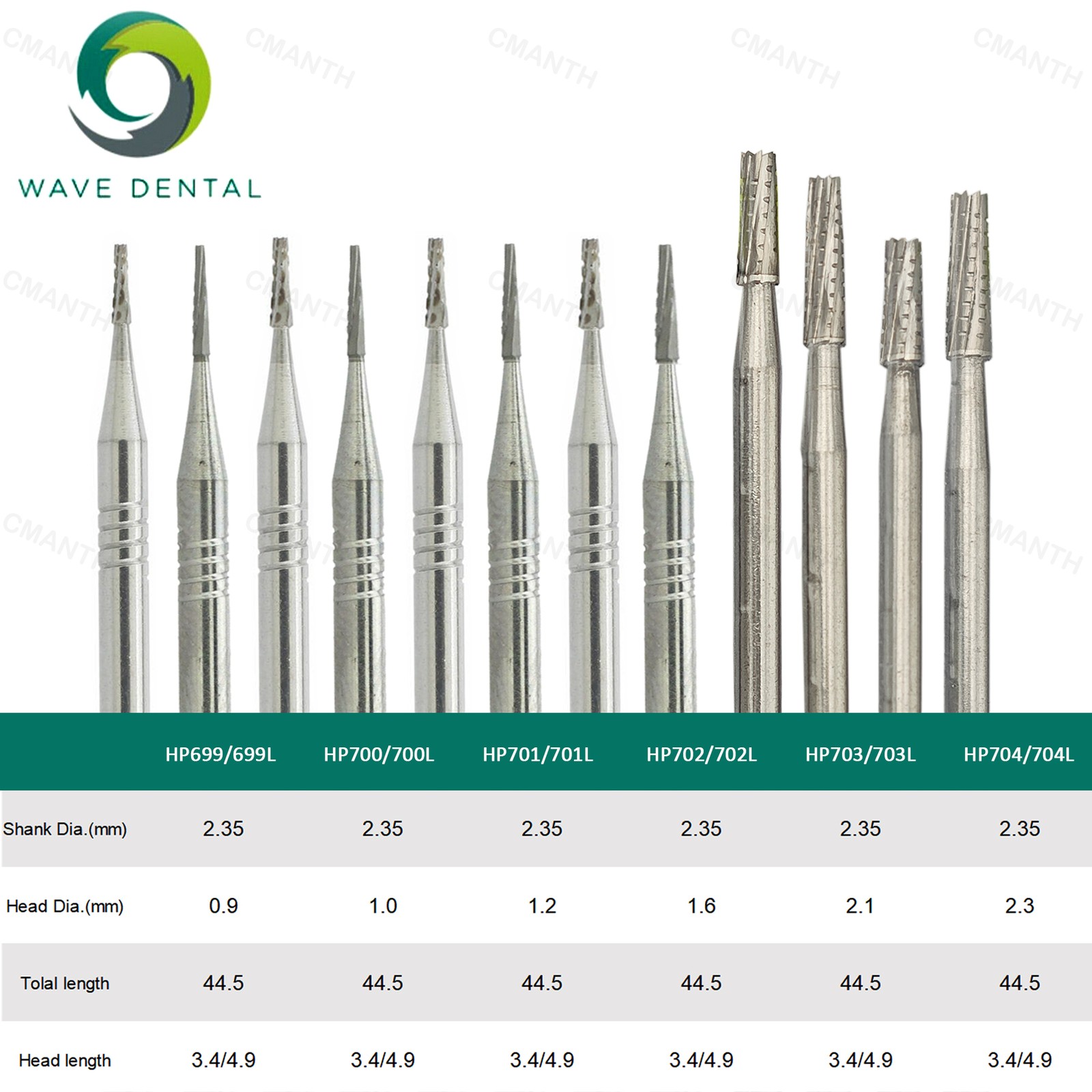 5Pcs WAVE Burs Dental Tungsten Carbide Bur Taperde Fissure Head Fit Low Speed