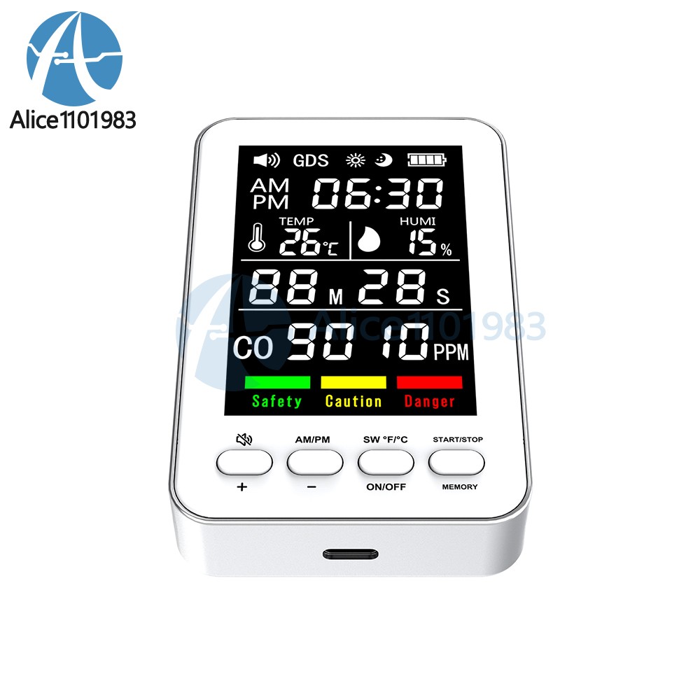 5-in-1 Portable Carbon Monoxide Alarm Temperature Humidity Air quality Tester