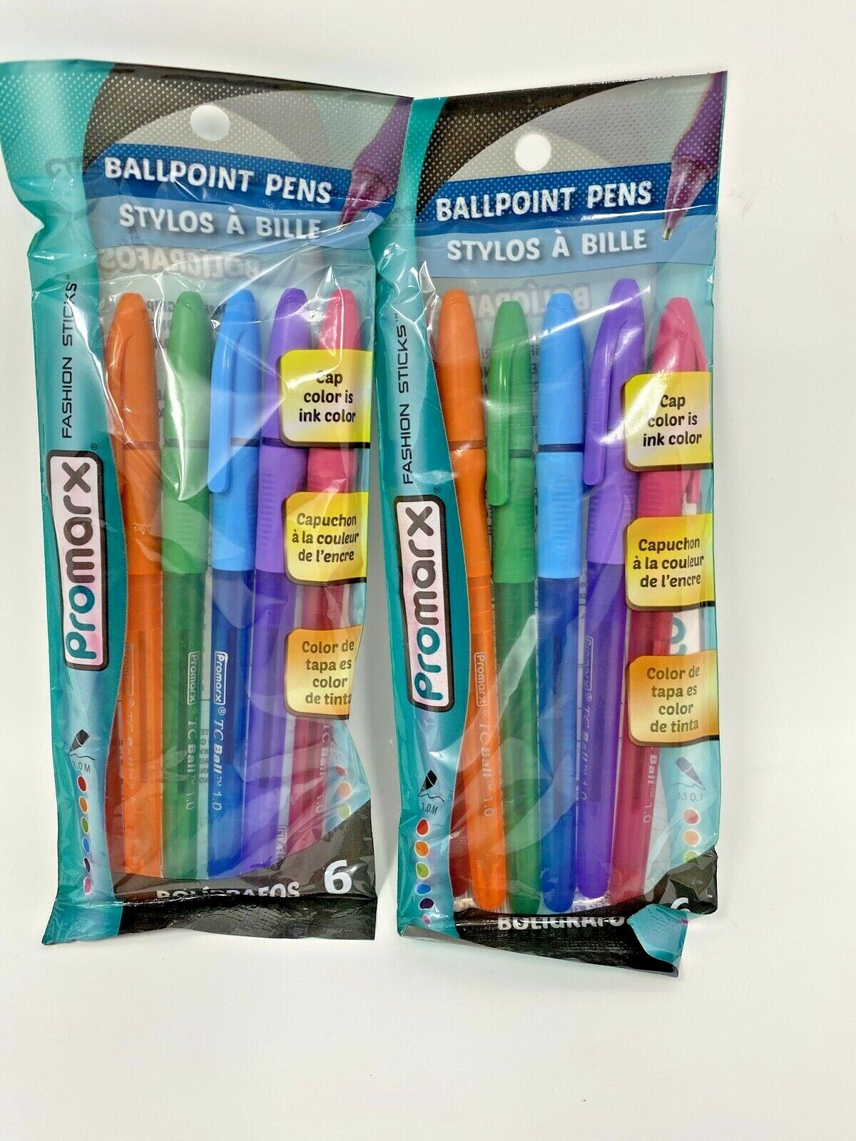 12 Promarx Fashion Stick Ballpoint Pens, 1.0 mm, Assorted Colored Ink, 6 Pack X2