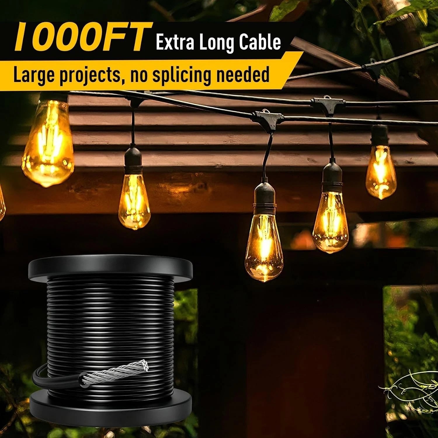 Heavy Duty 1000ft 3/32″ Black Vinyl Coated Steel Wire Rope 480lb Strength