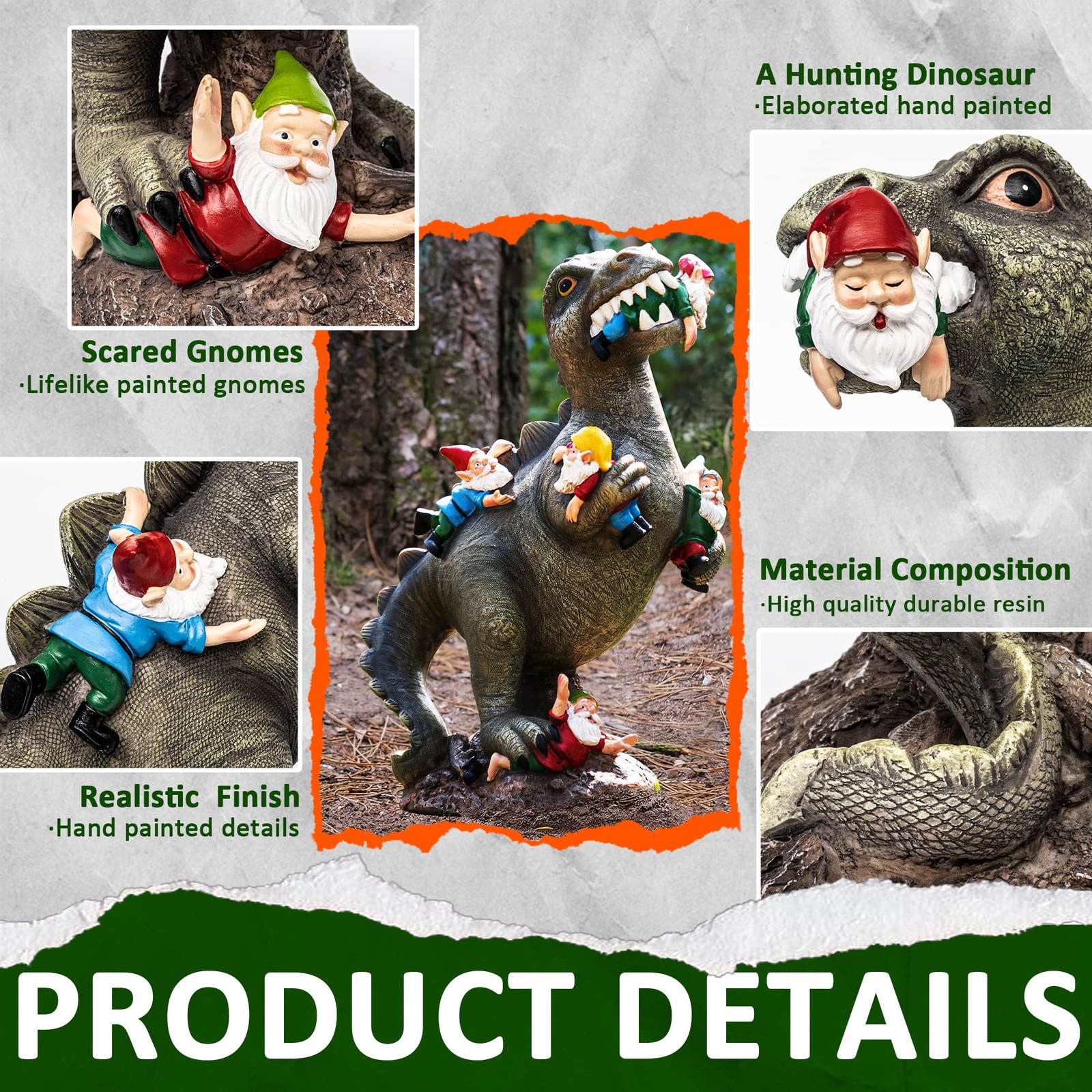 SOWSUN Garden Gnomes Statues Yard Decorations Outdoor Garden Decor, 14� Dinosaur