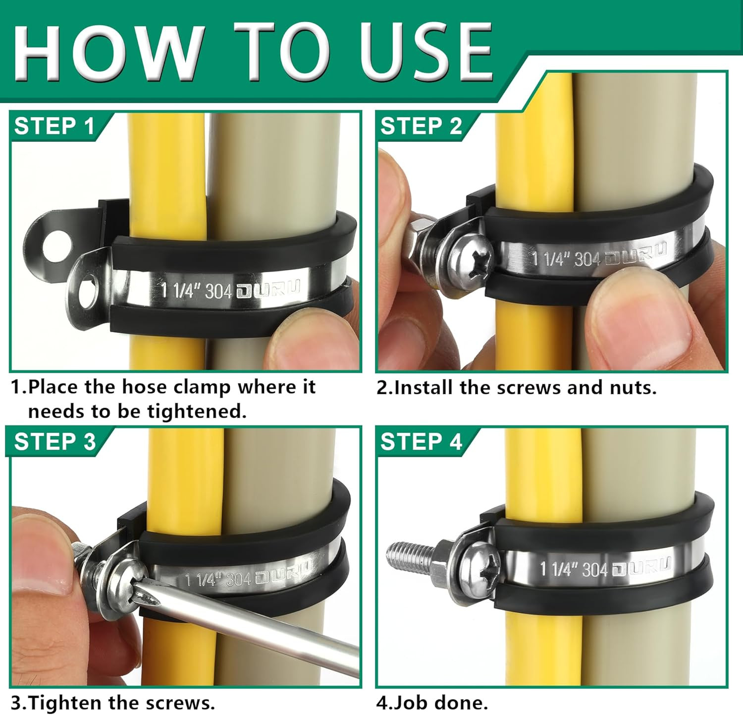 125PCS Cable Clamp,12 Sizes Stainless Steel Rubber Coated Cushioned Insulated Ca