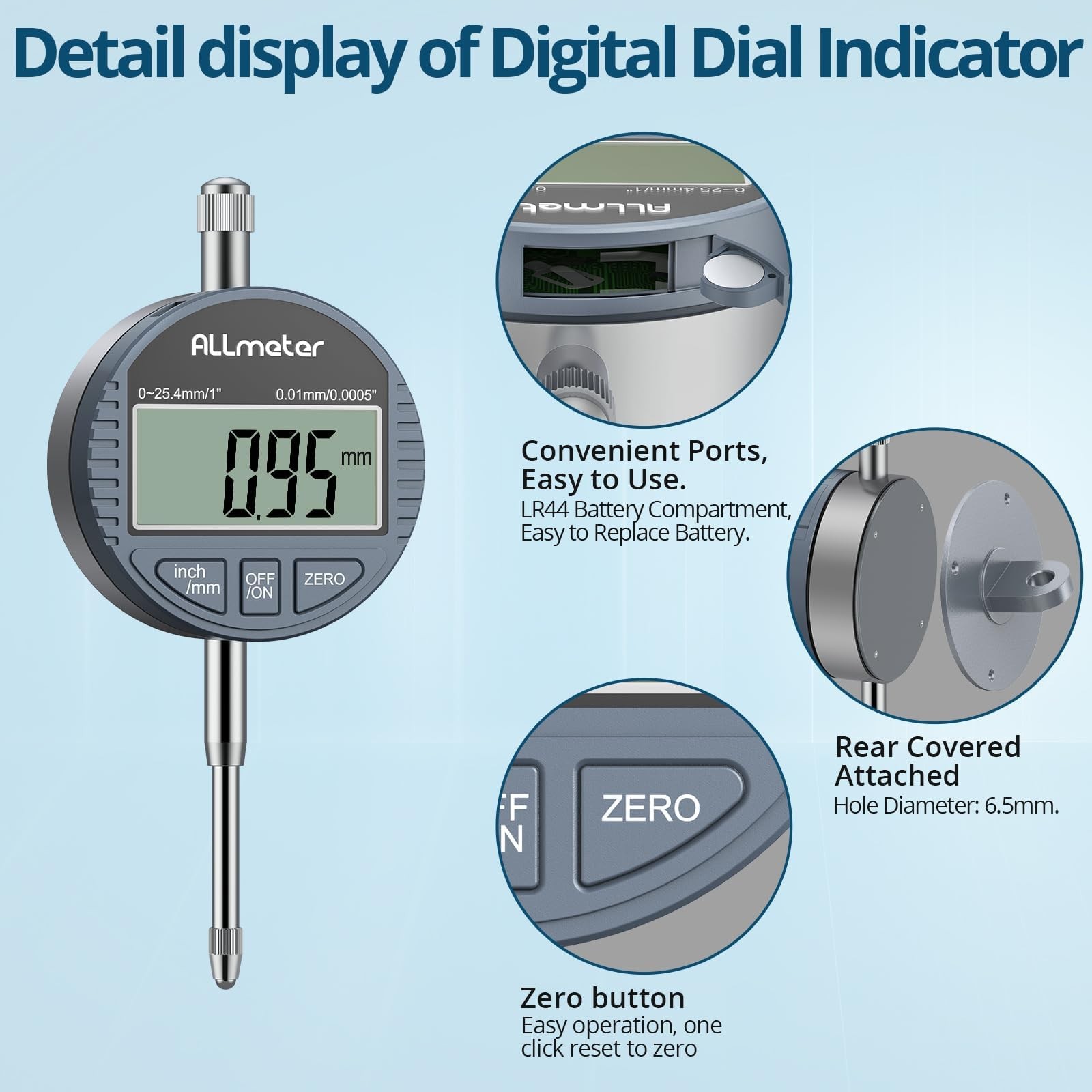 Digital Dial Indicator 01 Inch 25.4mm 0.0005 Inch 0.01mm LCD Display