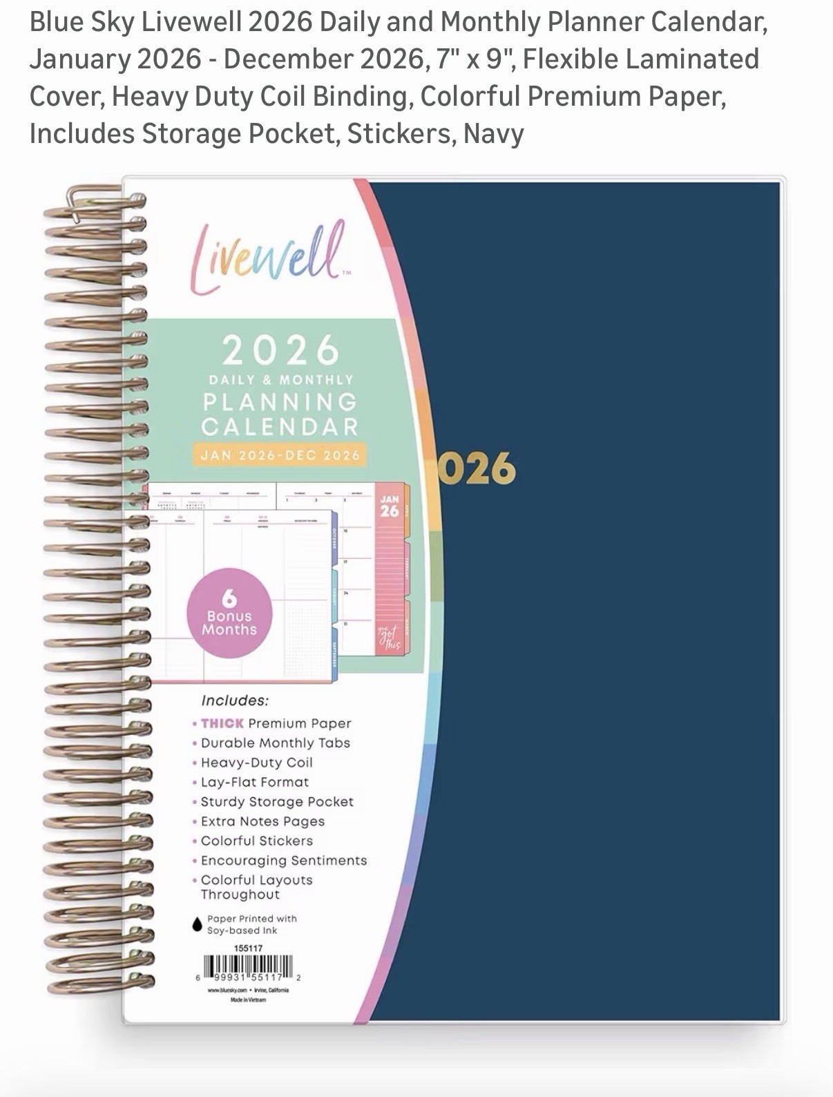 Livewell 2026 Daily and Monthly Planner Calendar, January 2026 – December 202…