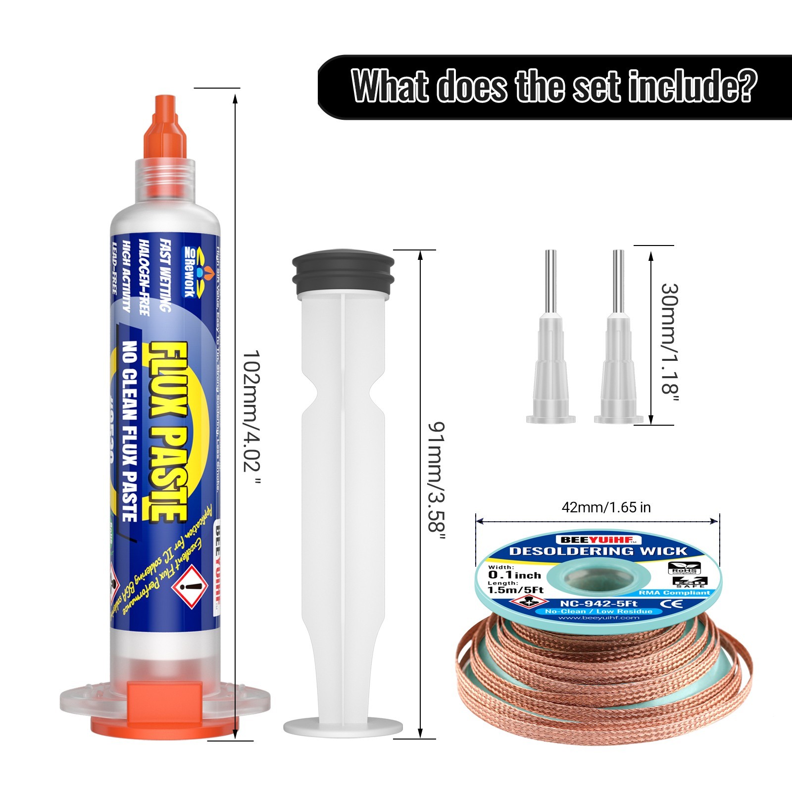 BEEYUIHF 10mL No Clean Soldering Flux Paste with 10ft Desoldering Wick Braid